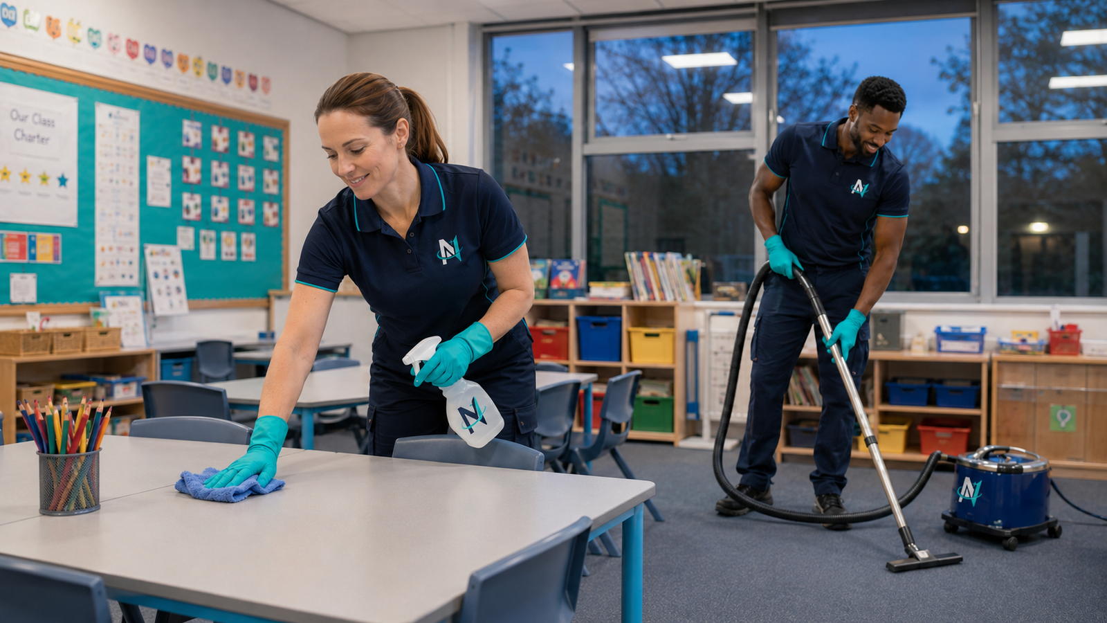 After-hours primary school classroom cleaning