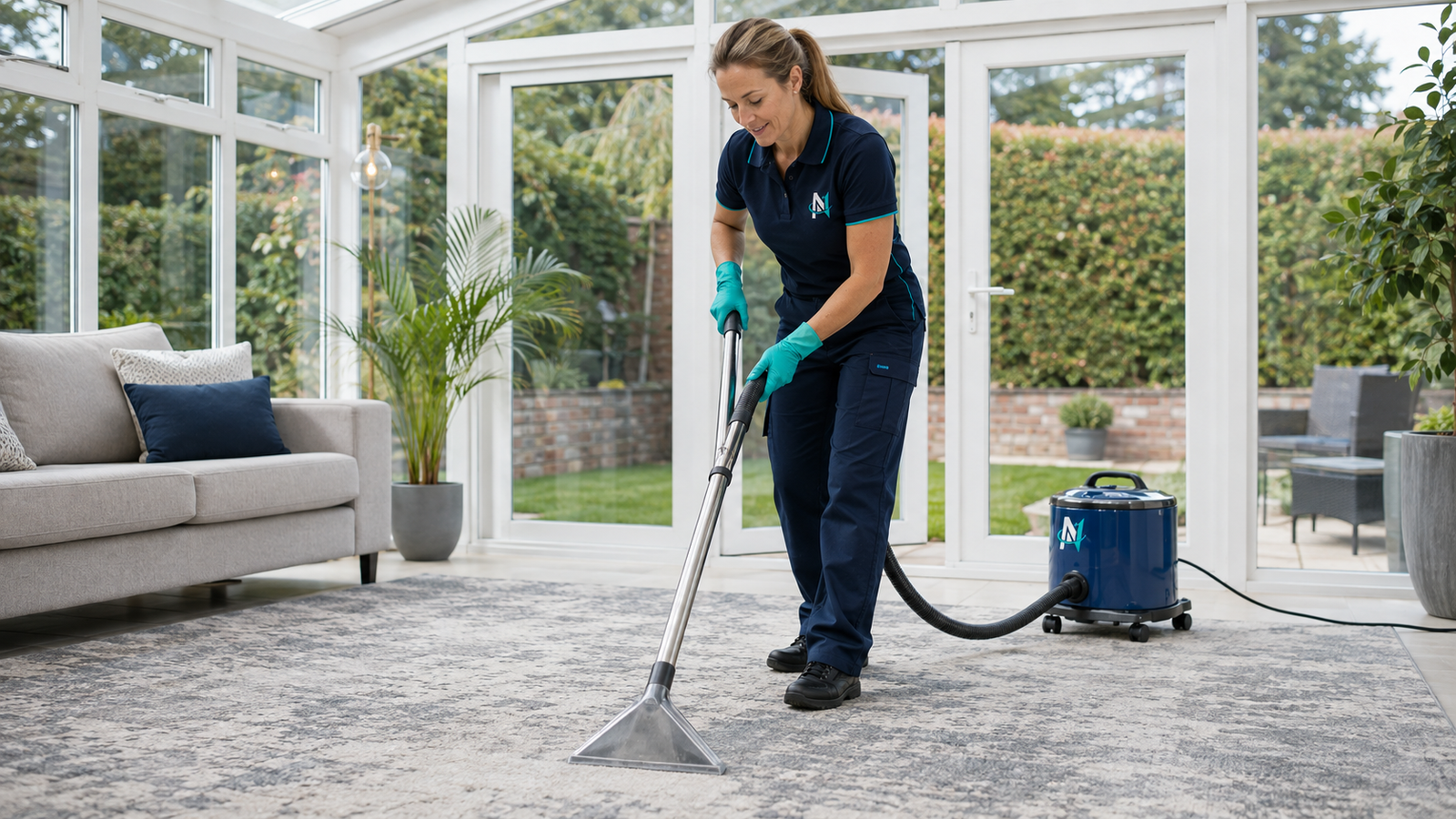 Carpet and rug cleaning in a bright reading area