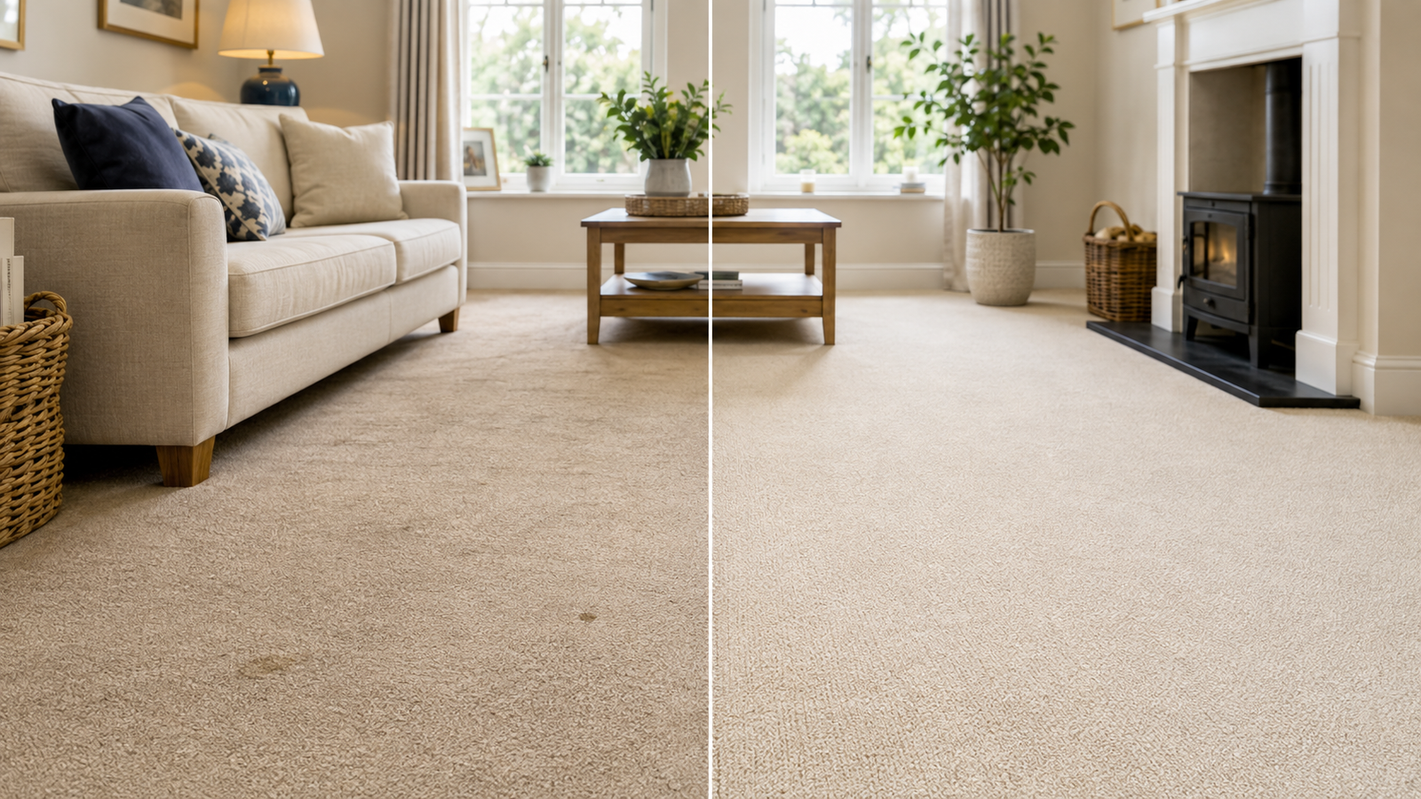 Before and after carpet cleaning result