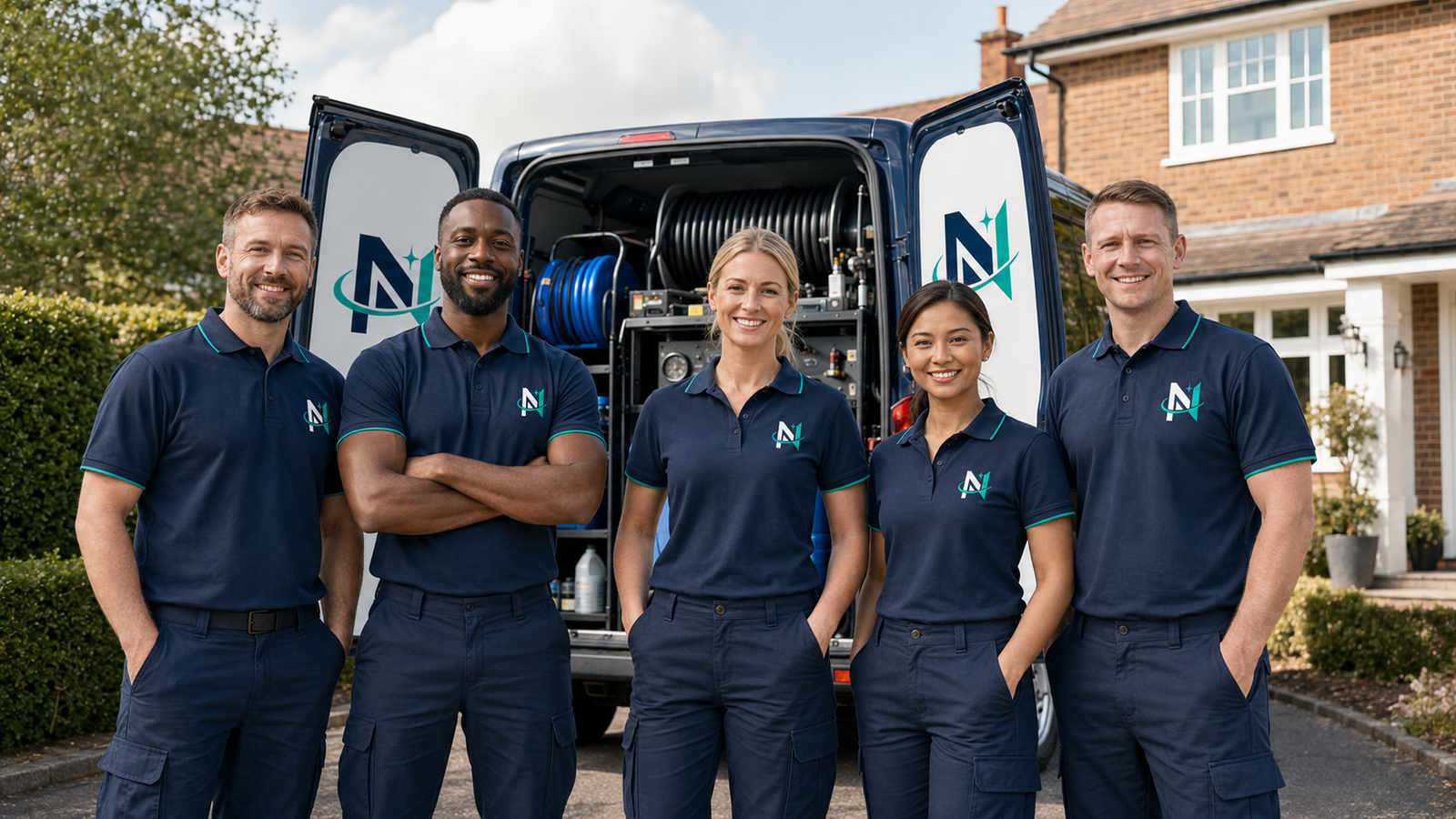 Novaris cleaning team beside the branded van, serving Bridgwater and Somerset