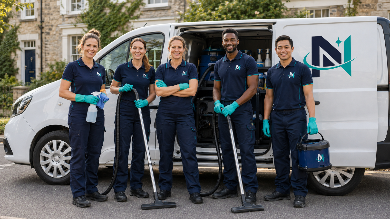 The Novaris cleaning team beside their van in Somerset