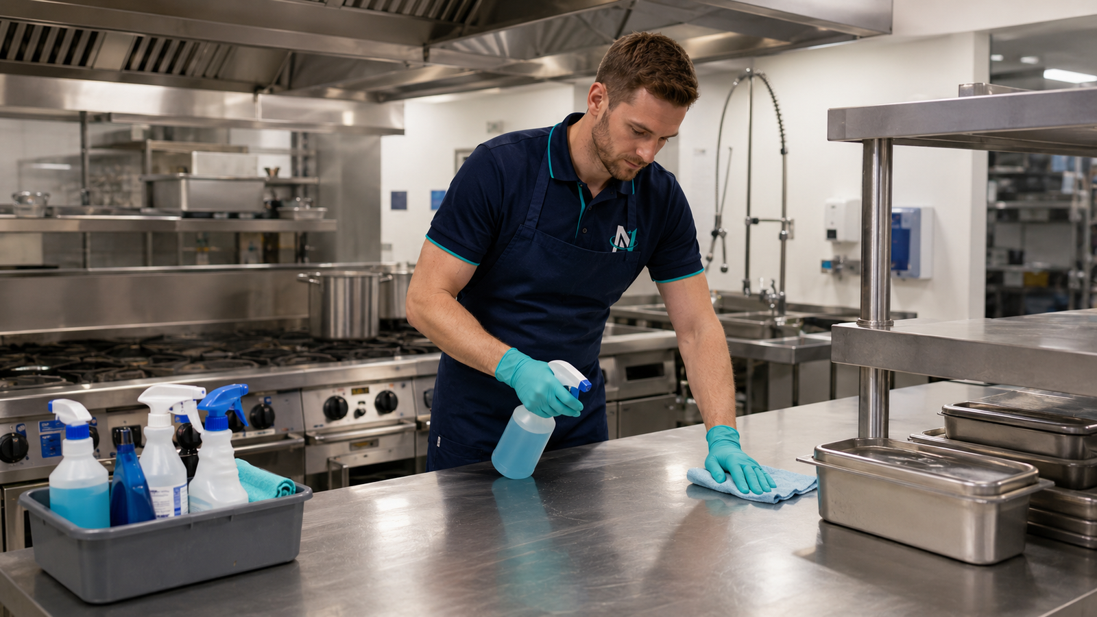 Novaris cleaner degreasing stainless steel kitchen surfaces