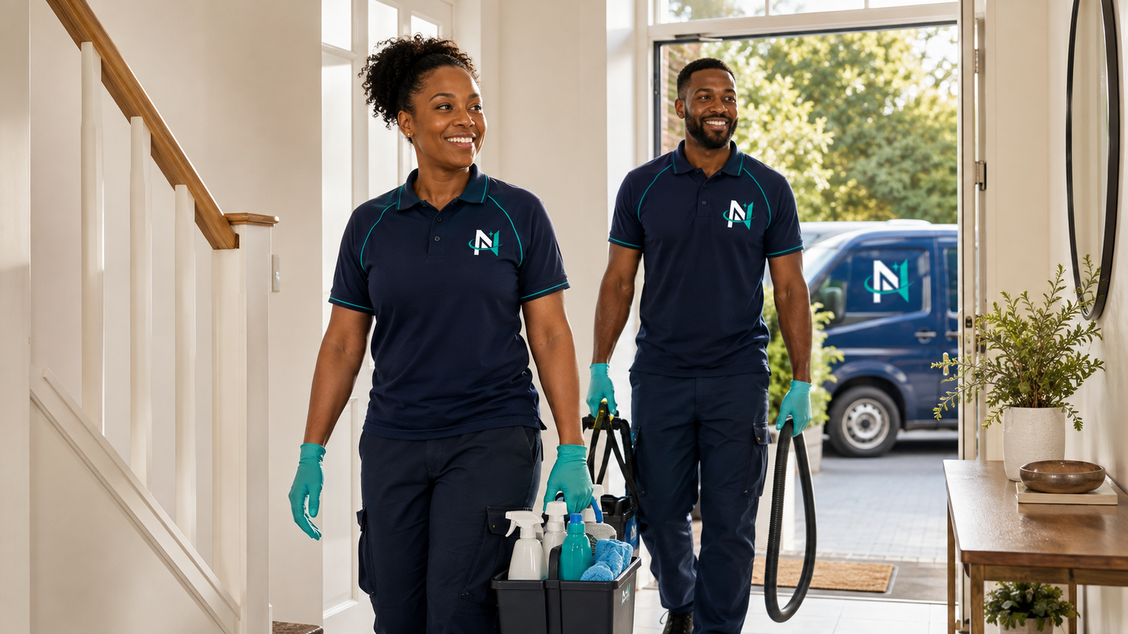 Novaris carpet cleaning technician arriving at a home in Taunton, Somerset